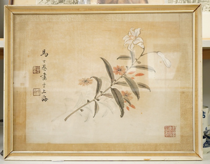 Late 19th century, Chinese School, Botanical study, signed with character marks and red seal marks, watercolour, 38 x 48cm